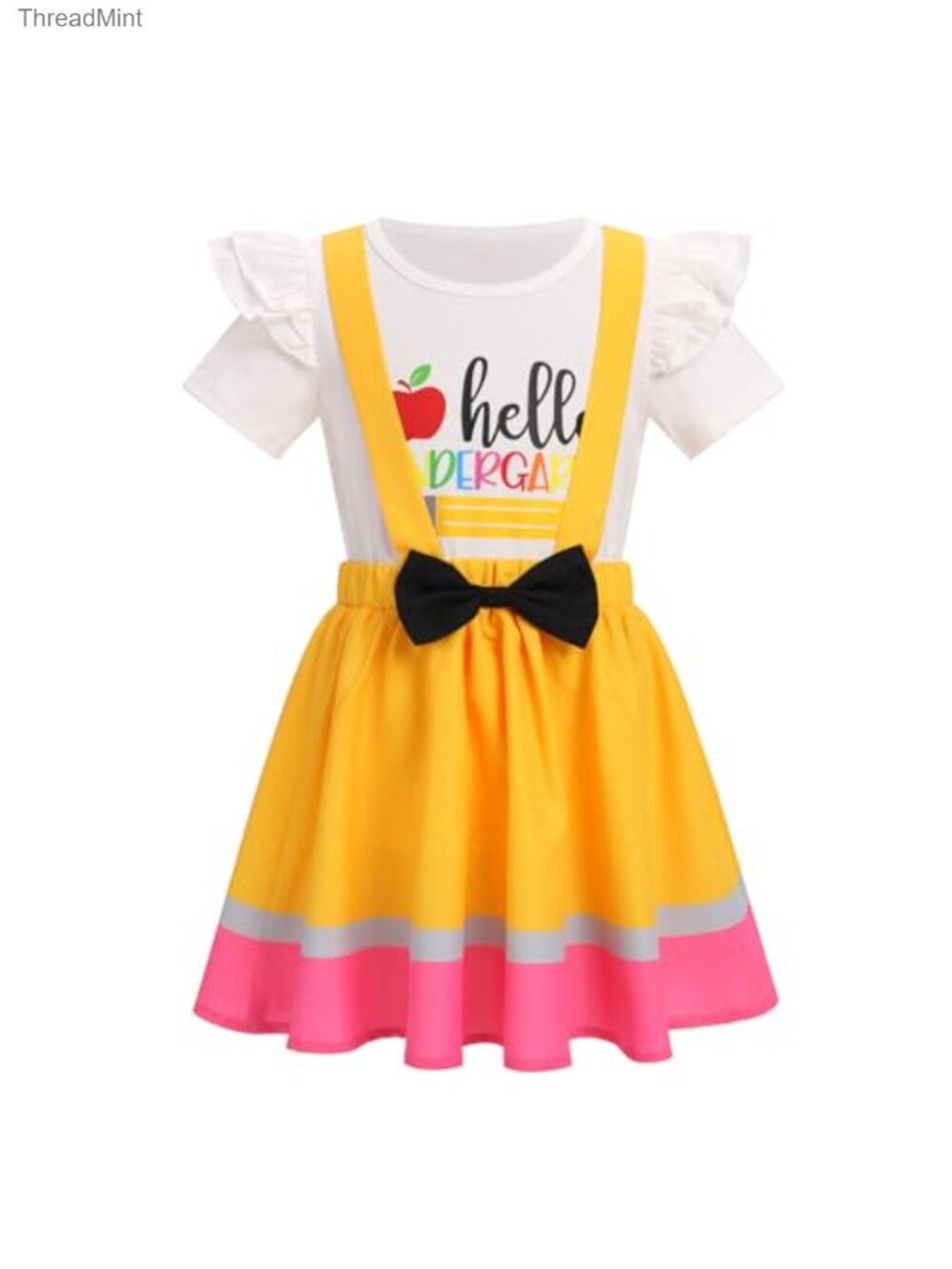 Toddler Girls Back to School Outfit Pencil Print T-Shirt with Suspenders Tutu